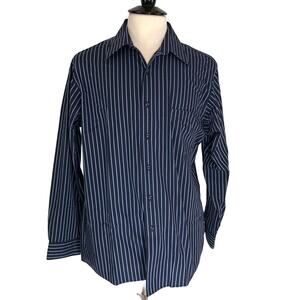 Van Heusen Dress Shirt Mens 16 34-35 Button Up Casual Striped Blue Long Sleeves